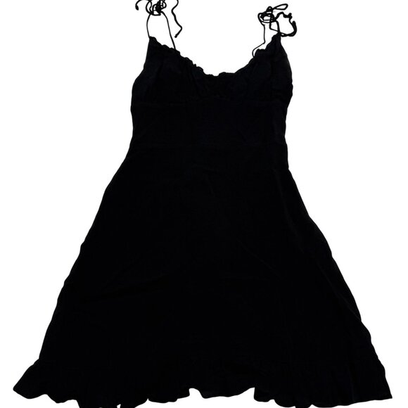 Reformation Dresses & Skirts - Reformation Black Smocked Ruffle Trim Tie Shoulder Mini Dress Women's 6